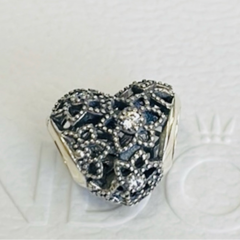 Pandora Filigree Heart Charm with Sparkling Crystals